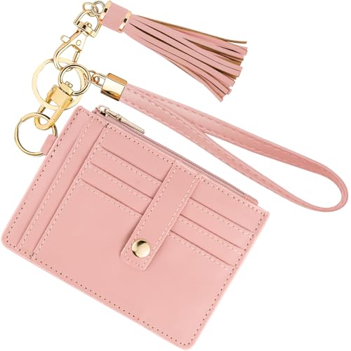 Image of KNGITRYI Small Wristlet Wallets for Women RFID Credit Card Holder Wallet Keychain Wristlet Wallet Credit Card Wallets for Women (Pink)