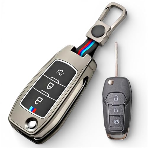 Image of Premium Metal Car Key Case Cover Compatible for Ford Endeavour | Figo | Aspire | Freestyle 3 Button Flip Key (FORD-3-Black)