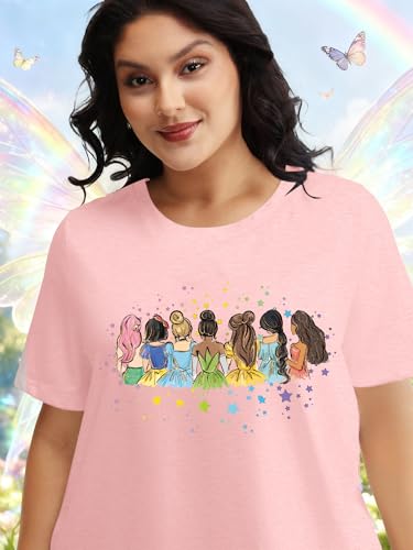 Image of NANYUAYA Plus Size Magic Shirts for Women Castle Kingdom Graphic Magical T Shirt Cute Holiday Princess Tee Vacation Tops