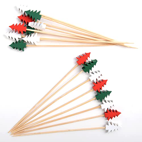 AWCIGG® 100 Palillos para Aperitivos con Árbol de Navidad, Palillos de Dientes de Bambú con Decoración Navidad, Palitos de Cóctel Hechos a Mano, Bar Invierno de Navidad Fiesta Cóctel Decoración