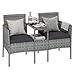 STEELSØN Gartenbank mit Tisch Velara aus Polyrattan, Sitzgruppe für 2 Personen, Balkonmöbel 2er Sofa mit Polster wetterfest, Gartensofa Terrassenmöbel in grau-meliert/anthrazit 81x65x135 cm (HxTxB)