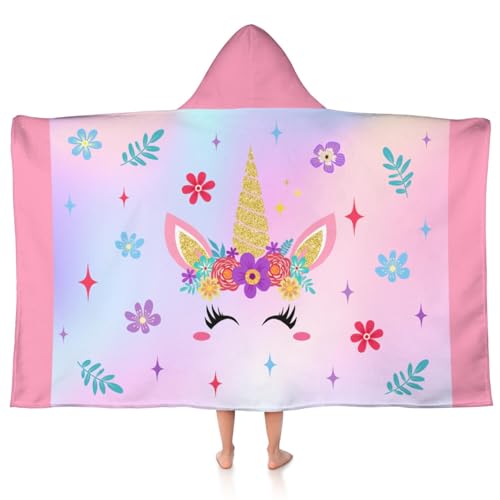 sdhinlwo Kids Hooded Bath Towel 30x50 Inch Floral Unicorn Beach Towel Girls