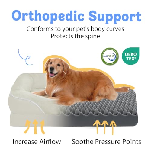 Image of Chez Paw Orthopedic Waterproof Dog Bed for Medium and Large Dogs | Egg Crate Foam, 4-Sided Bolster Support, Waterproof Liner, Non-Slip Bottom, Removable Bolster Cover, 36 x 27 Inch