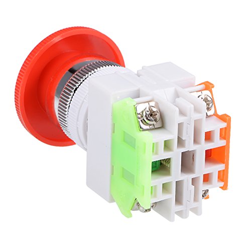 Uxcell 22Mm Mounting Hole Latching Emergency Stop Push Button Switch Red With Waterproof Cover 1No 1Nc #TOP2