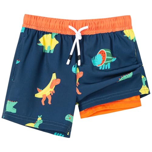 Image of SURF CUZ Boys Swim Trunks with Boxer Brief Liner Toddler Boy Stretch Swimsuit Shorts Quick Dry Swimming Trunks Bathing Suit