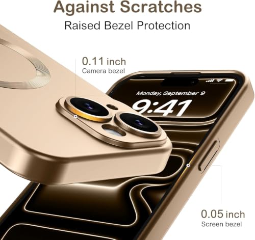 Image of DIZORO Magnetic Case for iPhone 13 / iPhone 14 Cover [Compatible with MagSafe][Built-in Camera Lens Protector] Slim Soft Silicone Bumper Shockproof Metallic Luster Back Cover Phone Cases (Desert)