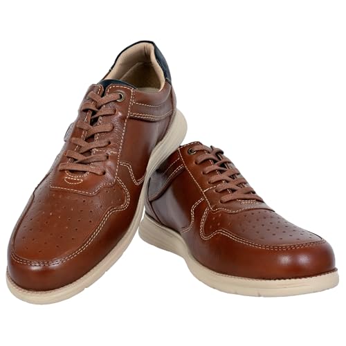 Image of Hx London Leather Men Perforations Round Toe Lightweight Sneakers