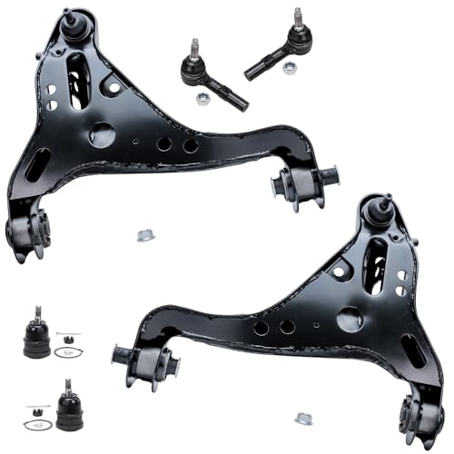 Image of Detroit Axle - Front Lower Control Arms + Outer Tie Rods + Upper Ball Joints Replacement for 2006-2010 Ford Explorer Sport Trac Mercury Mountaineer - 6pc Set