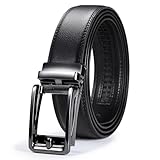 [VATAN] 本革 ベルト メンズ ビジネス - オートロック式 ベルト 穴なし 無段階調節 スーツ用 紳士 ベルト 大きいサイズ 箱付き (Bブラック, 全長125cm/ウエスト75cm〜110cmに最適)