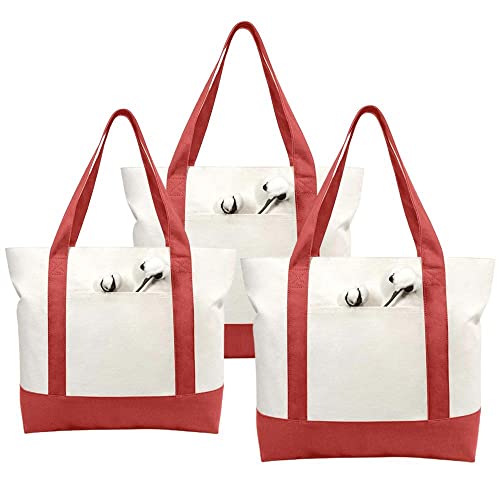 Simpli-Magic Stylish Canvas Tote Bag with an External Pocket, Top Zipper Closure, Daily Essentials, 3 Pack, 20