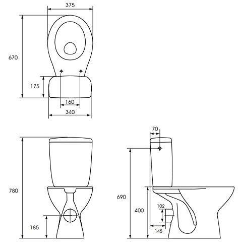 Keramik Stand- WC Toilette Komplett -Design- Set mit Spülkasten WC- Sitz aus Duroplast mit Absenkautomatik SoftClose-Funktion für waagerechten Abgang Wasseranschluss – Bild 4