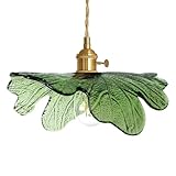 Auwieou Vintage Pendant Lights Green Glass Pendant Lighting Kitchen Island Hand Blown 1-Light Brass Pendant Light Farmhouse Hanging Light fixtures with Glass Shade for Dining Room Bedroom