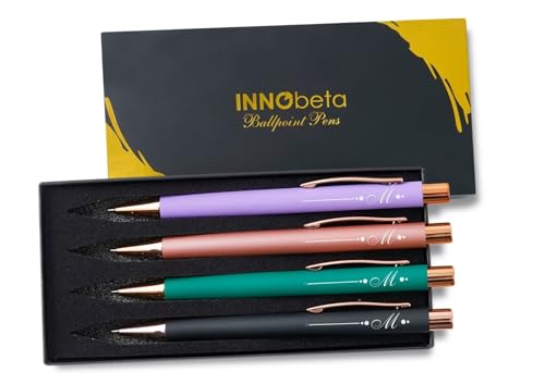 InnoBeta Monogrammed Gifts Ballpoint Pen Set of 4, Initial Letter Gifts for Housewarming, Birthday, Thanksgiving, Christmas - M