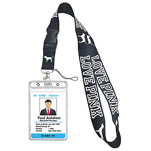 ID Badge Holder with 1 Clear ID Window and a Detachable Neck Lanyard,Holder Lanyard for Key Chain Holder for Men and Women Keys Phones Bags Keys Cell Phones Bags Accessories(Black)