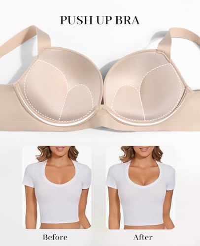 Image of Upushall Push Up Padded Bras for Women Add 2 Cups Deep V Deep V Plunge Underwire Support Everyday Bra