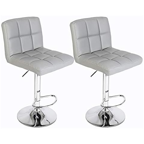 Modern PU Leather Adjustable Swivel Barstools, Armless Hydraulic Kitchen Counter Bar Stools Synthetic Leather Extra Height Square Island with Back Set of 2 (Gray) Cover