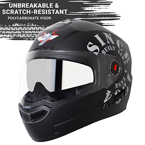 Image of Steelbird ABS Shell, EPS SBA-1 Tank Double Visor Full Face Graphics Helmet, Inner Silver Sun Shield and Outer Clear Visor (Matt Black Silver, Large 600 mm)