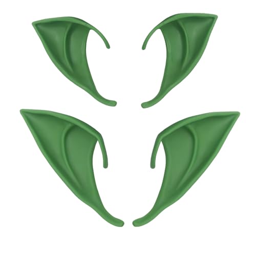 BONMOSS Cosplay Fairy Pixie Elf Ears Anime Latex Ears Party Dress Up Costume Masquerade Accessories for Halloween Christmas (Green)