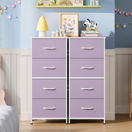 Image of WLIVE Dresser with 4 Drawers, Storage Tower, Organizer Unit, Fabric Dresser for Bedroom, Hallway, Entryway, Closets, Sturdy Steel Frame, Wood Top, Easy Pull Handle, Purple