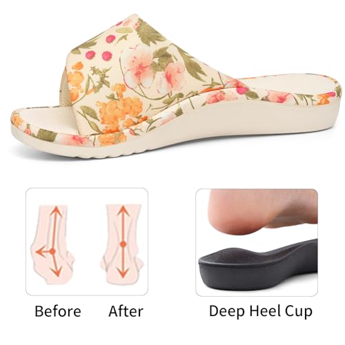 Image of shevalues Summer House Slippers for Women with Arch Support Breathable Waffle Cotton Indoor Slippers Slip on Open Toe Home Shoes