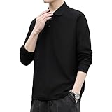 [W Wonyo] ポロシャツ メンズ 長袖 Tシャツ 鹿の子 無地 定番 シンプル 丈短め ロングtシャツ 吸汗速乾 ドライ トップス 薄手 ストレッチ スポーツ ゴルフウェア テニス 仕事 作業着 男性用 インナー 洗える ぽろ 服 ビジネス クールビズ オフィスカジュアル 春夏秋冬 オールシーズン polo shirt black L