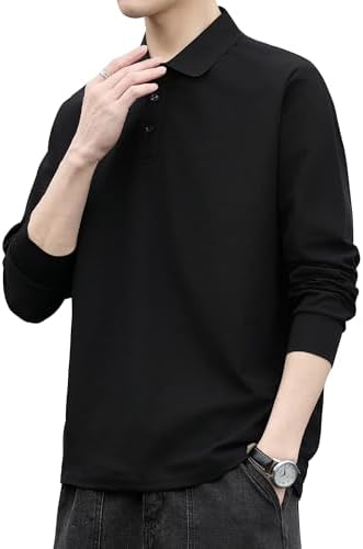 （11:00時点） [W Wonyo] ポロシャツ メンズ 長袖 Tシャツ 鹿の子 無地 定番 シンプル 丈短め ロングtシャツ 吸汗速乾 ドライ トップス 薄手 ストレッチ スポーツ ゴルフウェア テニス 仕事 作業着 男性用 インナー 洗える ぽろ 服 ビジネス クールビズ オフィスカジュアル 春夏秋冬 オールシーズン polo shirt black 4XL
