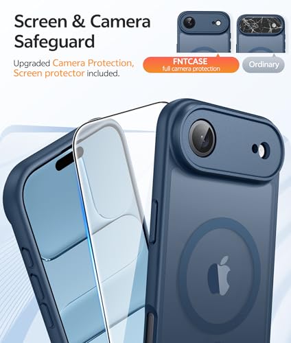 Image of FNTCASE for iPhone Air Case: [Compatible with Magsafe] Translucent Matte Cases with [Full Camera Protection] [Screen Protector] Military Grade Shockproof Protective Phone Cover - Blue