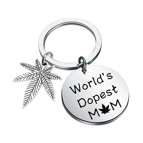 LQRI Marijuana Leaf Weed Mom Gift World's Dopest Mom Keychain Cannabis Leaf Marijuana Jewelry Funny 420 Gift for Mom (Dopest Mom)