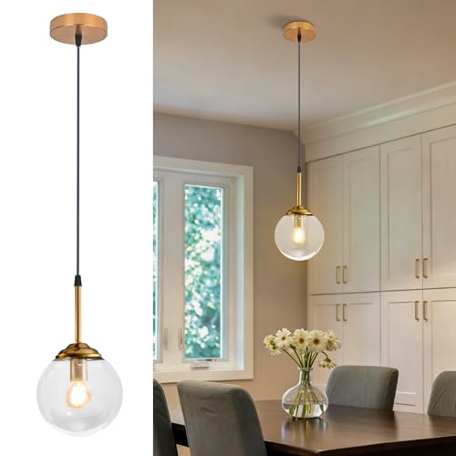 Kikioo Lampadario in metallo di lusso moderno Nordic Creative Lampada a sospensione a sfera in vetro trasparente/grigio fumo/ambra Cluster E14 Isola cucina Soggiorno Sala da pranzo Comodino Lampada a