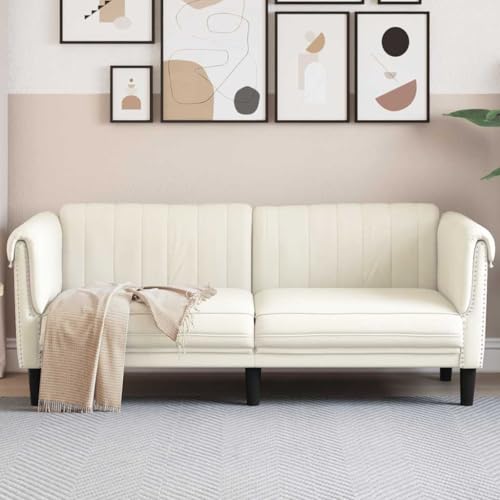 Emmtore Sofa 2-Sitzer Creme Samt Sofa Couch with Armrests, Backrest, Support Legs, Lounge Sofa for Living Room, Upholstered Sofa, Sofa Set, Modern,Velvet