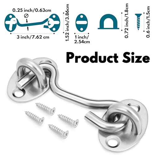Image of Rainspire (2 Pack) 3 Inch Privacy Hook and Eye Latch for Barn Door, Stainless Steel Gate Latch Barn Door Lock Cabin Hooks for Gate Shutters Window Slide Barn Shed Cabinet Bathroom, Silver