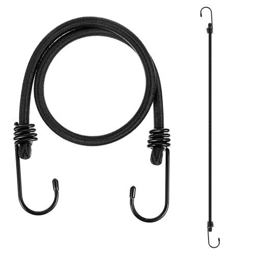 Oruola 2 Pcs Long Bungee Cords with Hooks,Small Bungee Cords,60 CM Long Bungees Cord with Hooks,Black Bungees Cord for Luggage,Camping,Tarps,Bike Rack,Outdoor Tent,Weatherproof