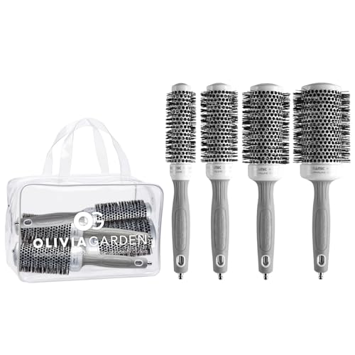 Olivia Garden Ceramic + Ion Round Thermal Hair Brush - Not Electrical - Professional Blowout Brush for Normal to Thick Hair - 1 to 2 1/8 Diameter Barrel - White and Grey - CI-25 CI-35 CI-45 CI-55