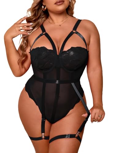 OYOANGLE Women's Plus Size Ring Linked Cut Out Sheer Mesh ...
