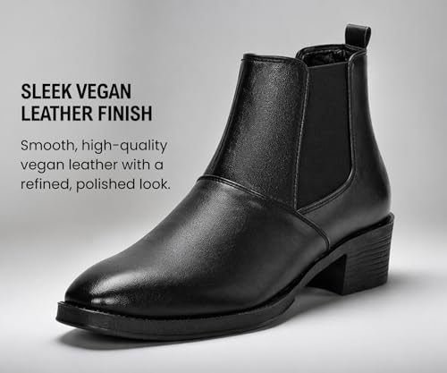 Image of Kraasa Men's Height Increasing Chelsea Boots | PU Leather Slip-On Ankle Boots | Comfortable Formal & Smart Casual Footwear