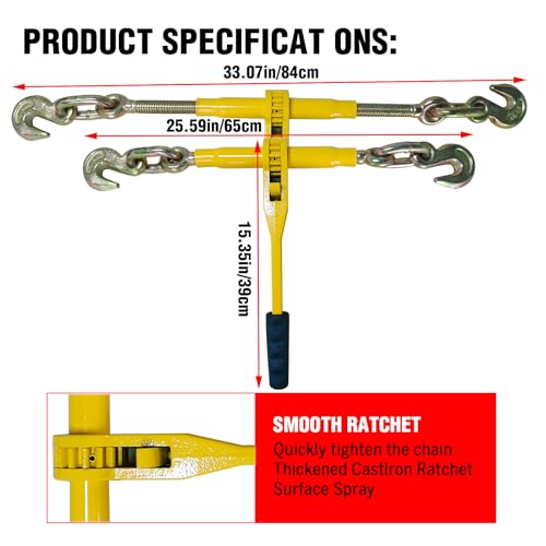 Image of Ratchet Chain Binders - Heavy Duty 3 /8 inch -1 /2 inch Load Binders with Grab Hooks,9200 lbs Working Load Limit,4-Pack,for Grade 70 Transport Chains,Ideal for Towing,Hauling, and Flatbed Trailers