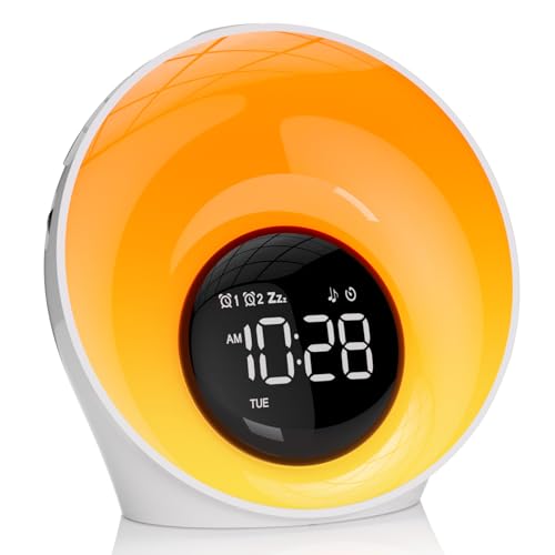 Tageslichtwecker Lichtwecker Sonnenaufgang, Wake Up Light mit Wecker Digital, Nachttischlampe Dimmbar mit Doppelalarm und Snooze, White Noise Machine...
