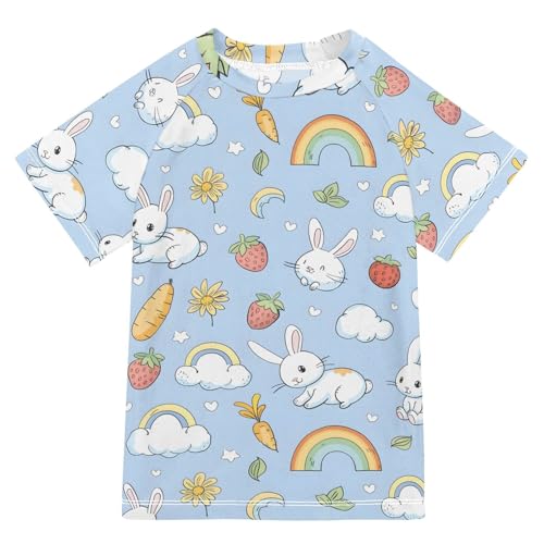 ALAZA Kids Rash Guard Boys Toddler Swim Shirts Short Sleeve Rabbit Cloud UPF 50+ 3T