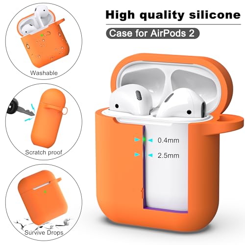 Image of AirPods Case Cover with Keychain, Full Protective Silicone AirPods Accessories Skin Cover for Women Girl with Apple AirPods Wireless Charging Case,Front LED Visible-Orange