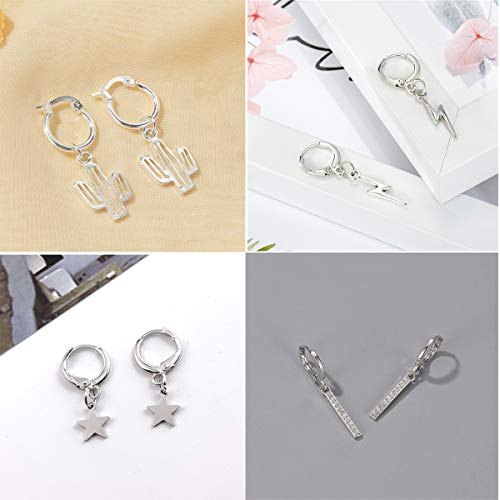 Yfstyle 12 Pairs Huggie Hoop Earrings Gold Silver Plated With Evil Eye Butterfly Star Spike Dangle Hoop Earrings Set For Women Teen Girls Cute Dangle Earrings Gift Silver Plated #TOP6