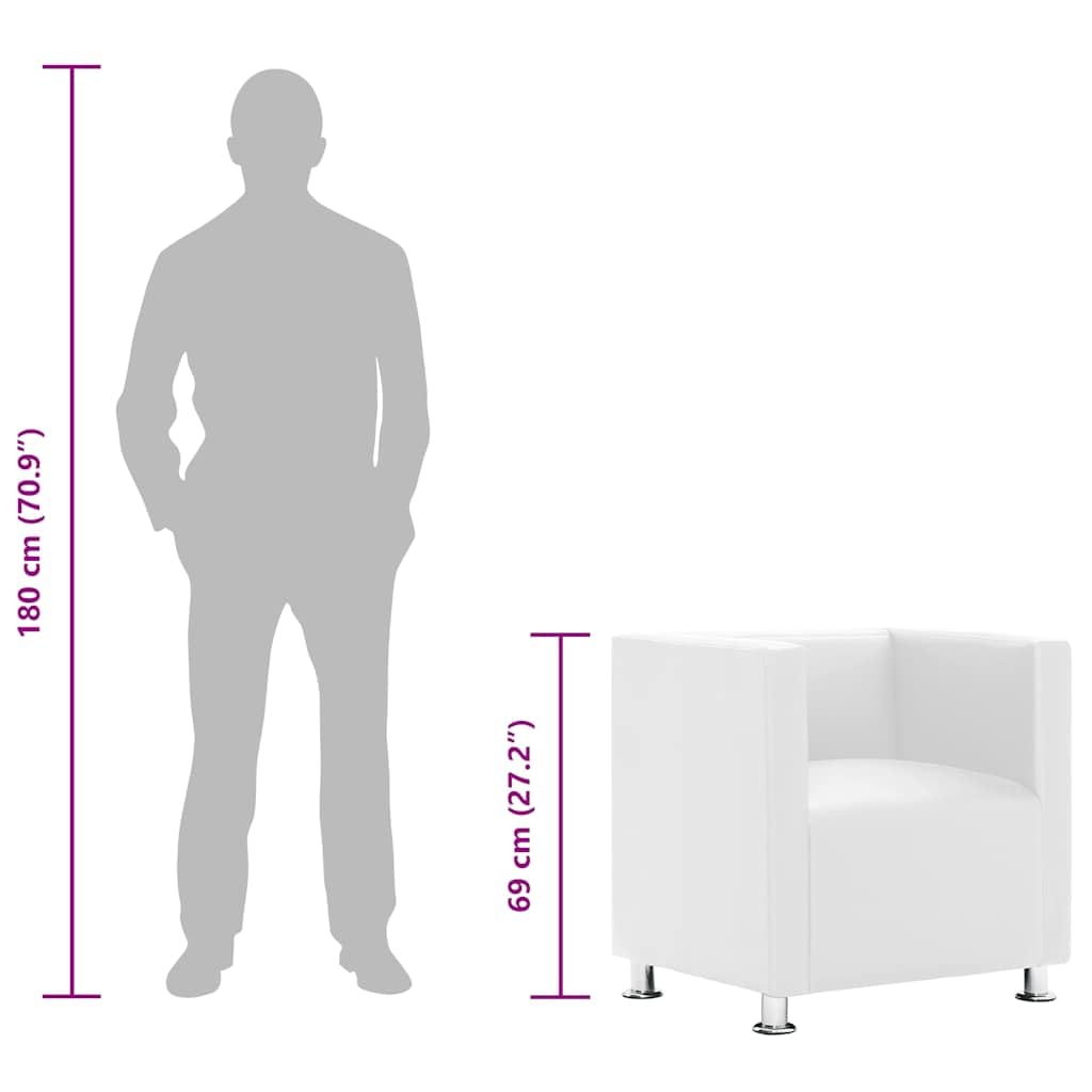 Sillón de cubo blanco de piel sintética, 71 x 54 x 69 cm, altura del asiento 43 cm, patas de metal, diseño moderno, resistente y duradero, para salón, dormitorio, oficina