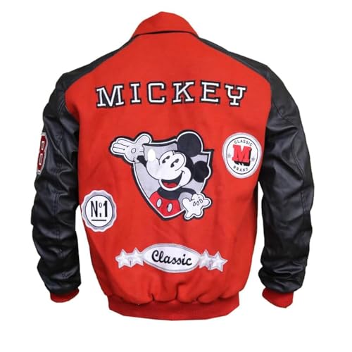 Mickeey-Mouse Jacket - Wool And Faux/Synthertic Leather Red And Black Varsity Jacket For Men