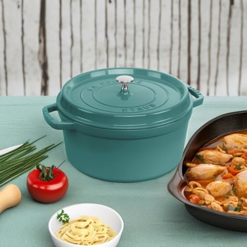 Image of STAUB Cast Iron 7-qt Round Cocotte, Serves 7-8, Turquoise