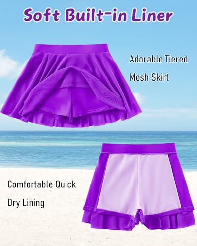 Image of Girls Rash Guard Swimsuit Long Sleeve Bathing Suits with Swim Skirt Shorts Two Piece Sun Protection Swimwear for 3-12 Years