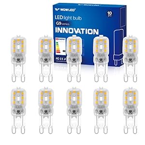 WOWLED 10 X G9 LED Light Bulb, 3W Warm White, Replace Halogen Bulbs, 3000K Non Dimmable Energy Saving, 220-240V