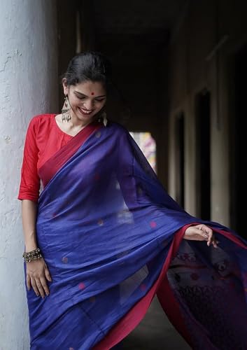 Image of Women's Cotton Soft Silk Sarees | Jamdani Cotton Saree With Attach Unstitched Blouse Piece