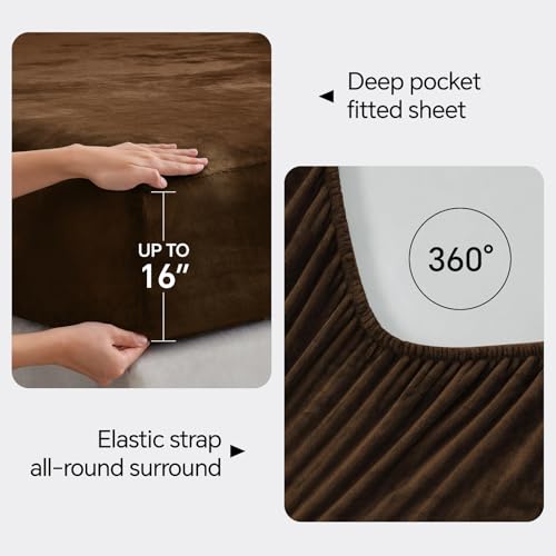 Image of BEDELITE Flannel Sheets Twin Size Brown - Super Soft Fleece Sheets Set Fluffy Extra Plush, 3 Piece(Include Fitted Sheet, Flat Sheet, 1 Pillowcase)