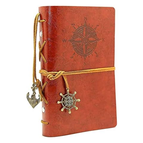 HGHC Vintage Refillable Journey Diary, Art Premium PU Leather Classic Embossed Travel Journal Notebook with Retro Pendants (13 * 18,5 cm, A6.) Cover