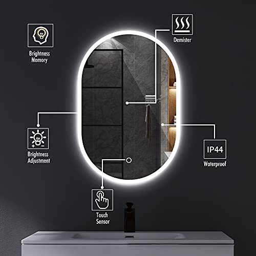 Starlead 24X36 Inch Oval Lighted Bathroom Mirror With Bluetooth Speaker, Wall Mounted Led Vanity Mirror, Anti-Fog, 6500K Dimmable, Waterproof, Glass Shartter Proof, Vertically #TOP5