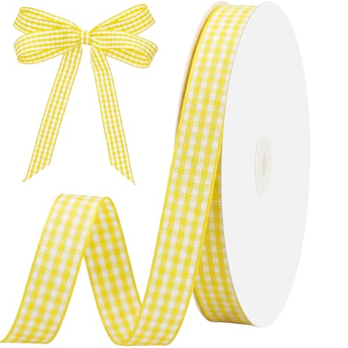 woric Yellow and White Gingham Ribbon 5/8 X 30 Yd Plaid Ribbon Buffalo Checker Ribbons Craft Ribbons for Sewing Craft Projects Picnic Making Bows Hair Birthday Graduate Gift Wrapping Decorations
